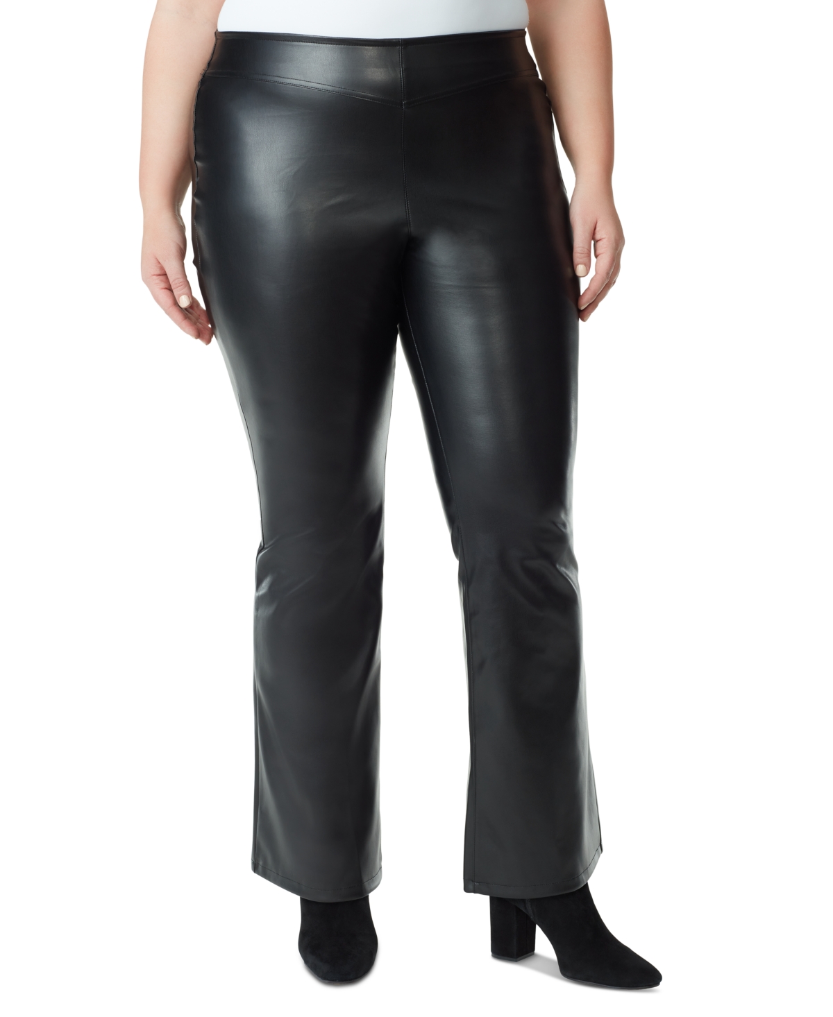 Shop Jessica Simpson Trendy Plus Size Faux-leather Flare-leg Pants In Black