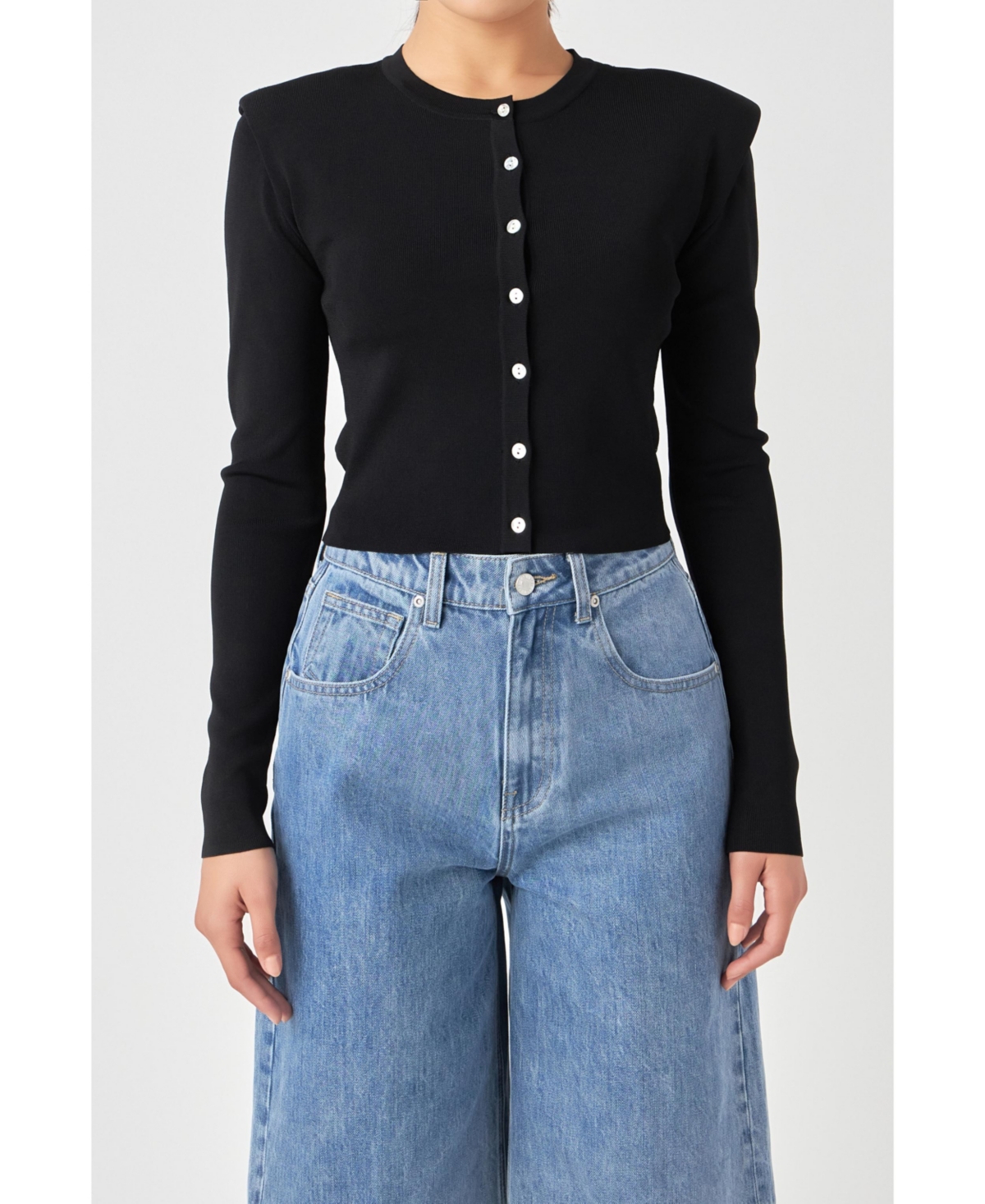 Grey Lab Women's Shoulder Pad Cardigan - Black