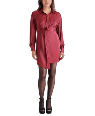 Steve Madden - Women's Washed Satin Twist-Front Shirtdress