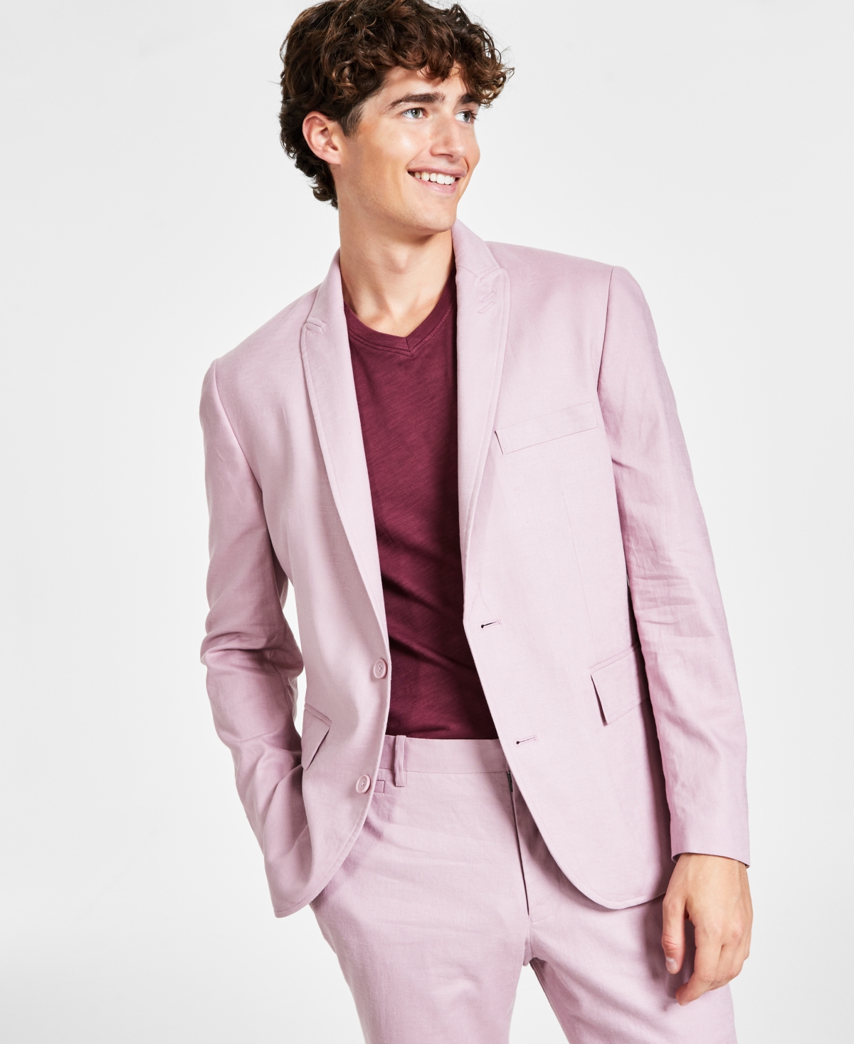 Inc International Concepts Men's Slim-fit Stretch Linen Blend Suit Jacket, Created For Macy's In Mauve Shadows
