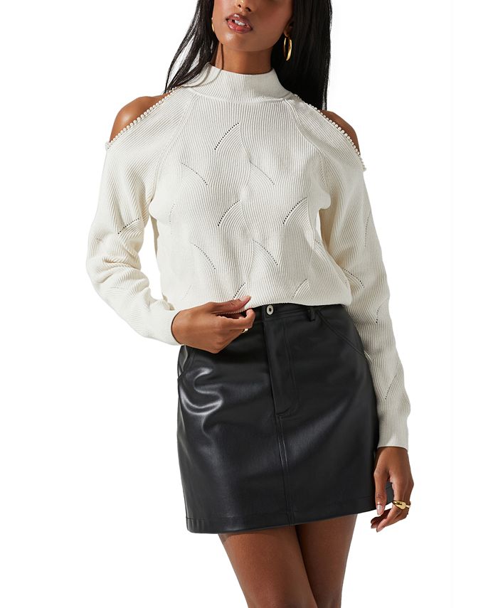 ASTR the Label Women s Tori Imitation Pearl Detail Cold Shoulder