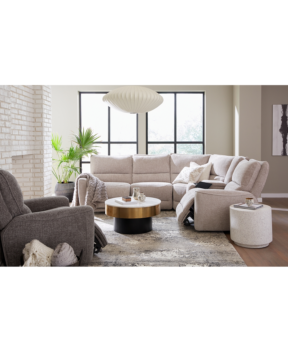 Shop Macy's Deklyn 129" 6-pc. Zero Gravity Fabric Sectional With 3 Power Recliners & 1 Console, Created For Macy In Brown