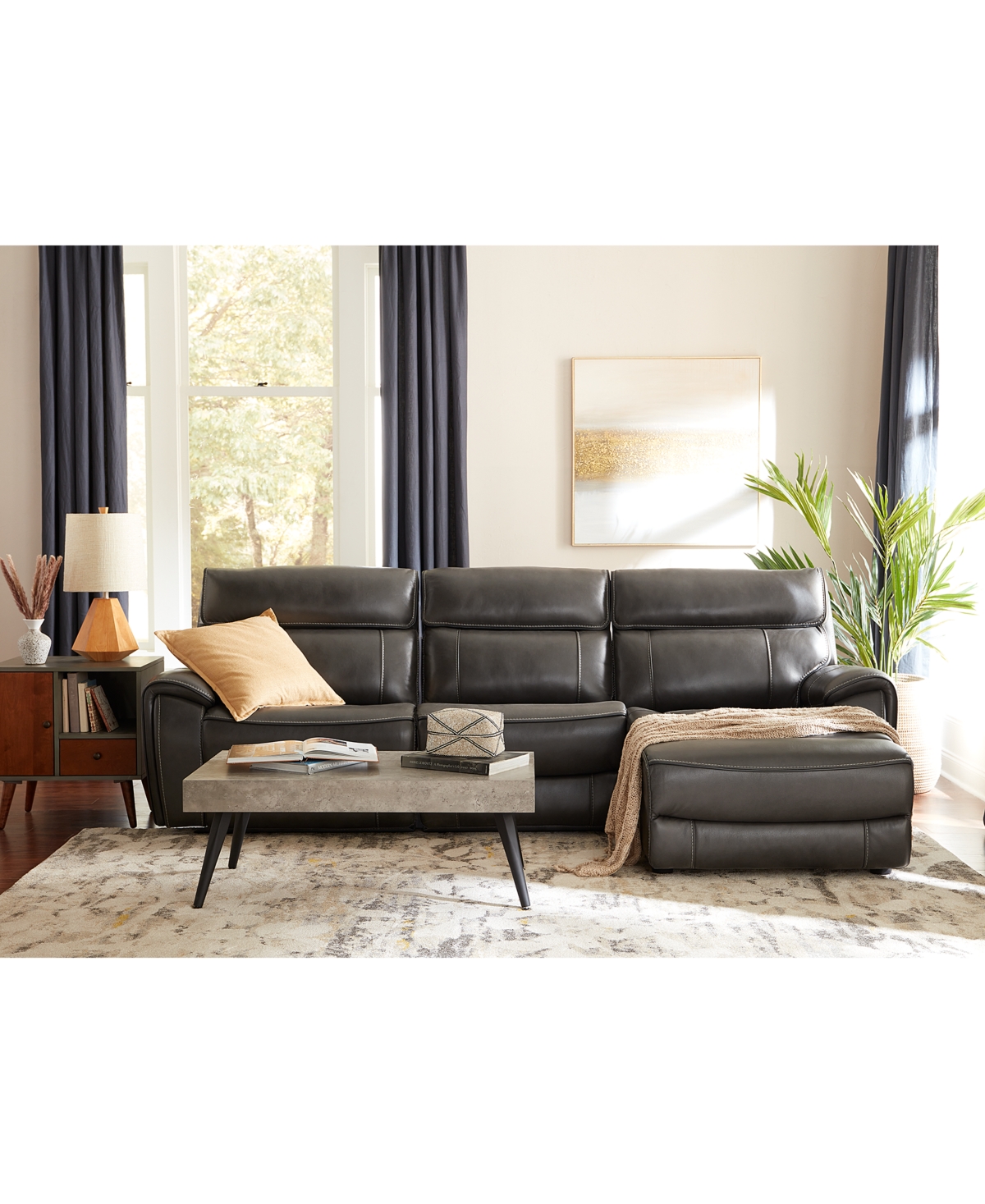 Shop Macy's Hutchenson 119.5" 5-pc. Zero Gravity Leather Sectional With 2 Power Recliners, Created For  In Coffee