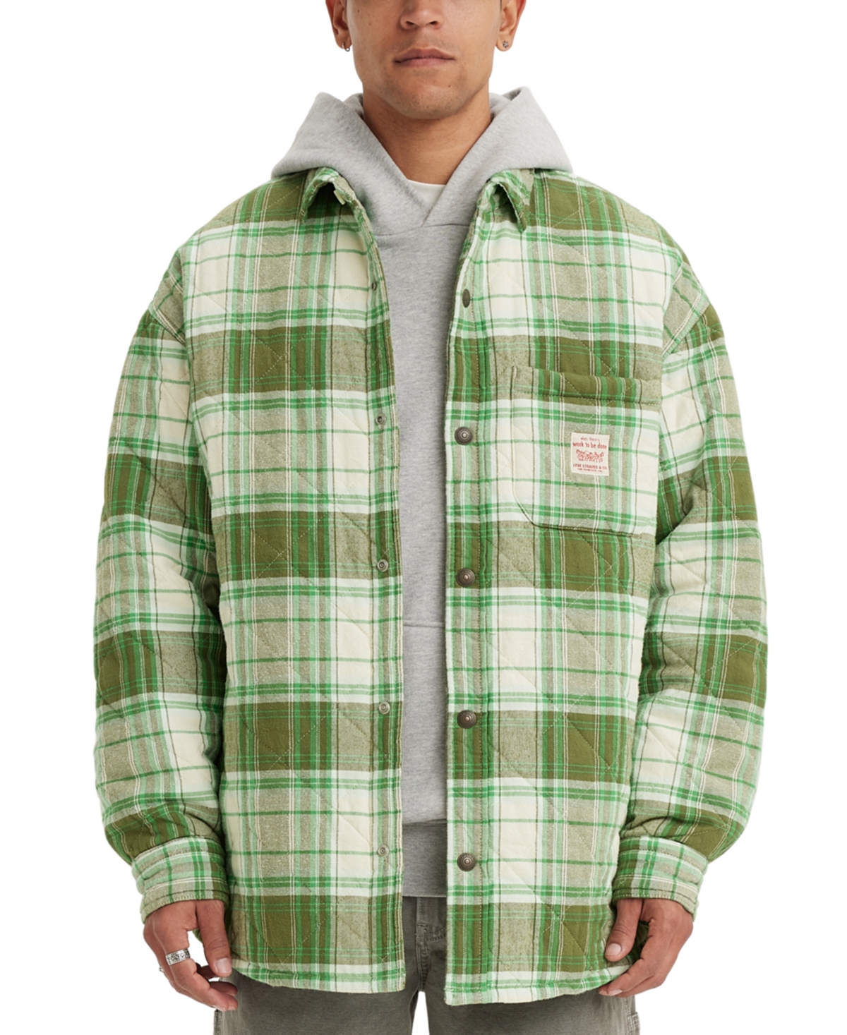 Levi's Men's Workwear Overshirt, Created For Macy's In Walter Plaid Bright Green