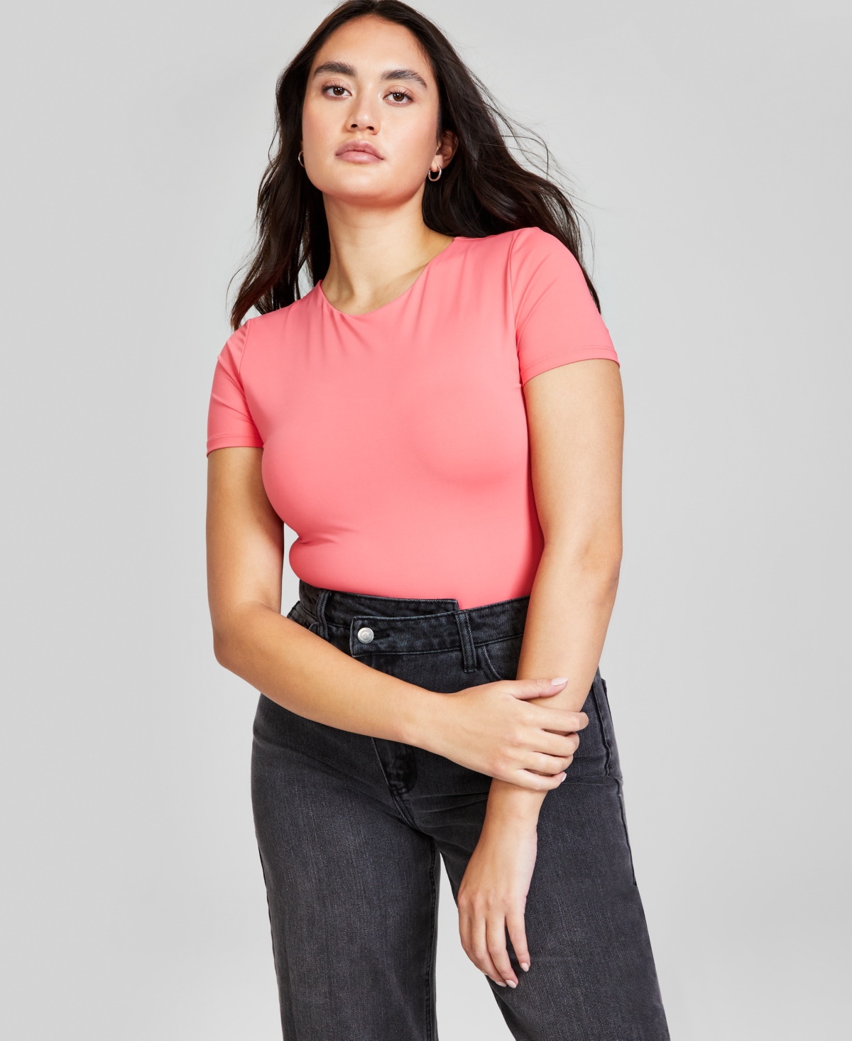 Shop And Now This Women's Double-layered Crewneck Bodysuit In Fresh Coral