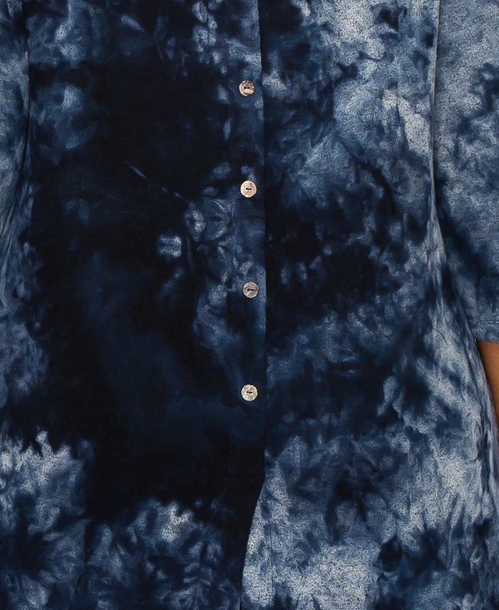 COIN 1804 Plus Size Tie Dye Cozy 3/4 Sleeve Button Back Top Macy's