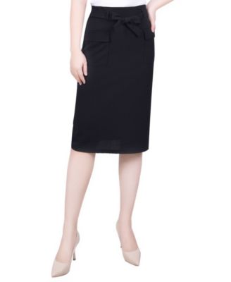 Petite Slim Belted Scuba Crepe Skirt