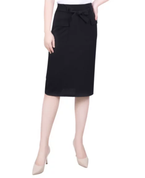 Petite Slim Belted Scuba Crepe Skirt - Black