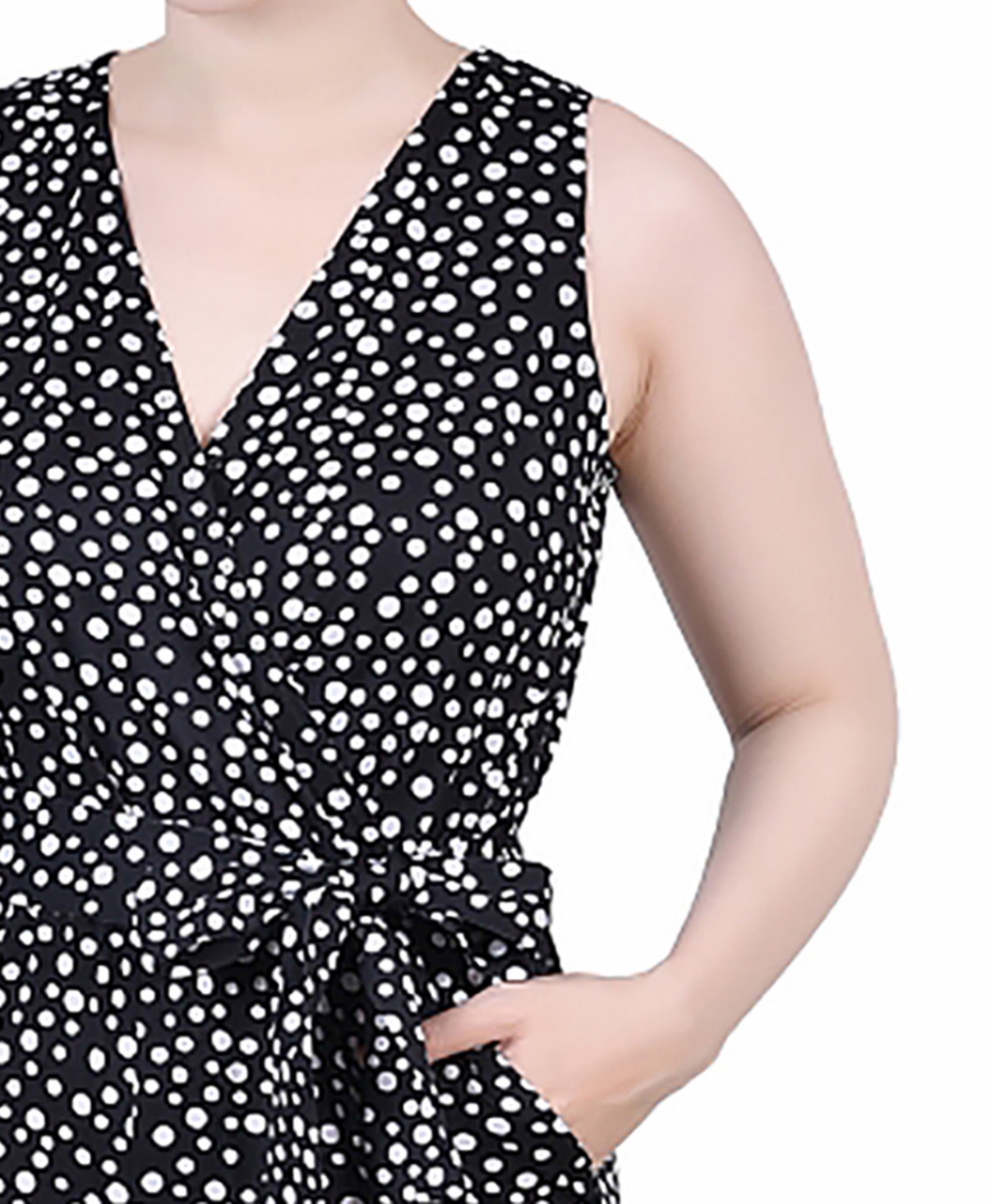 Ny Collection Petite Sleeveless Belted Jumpsuit In Black