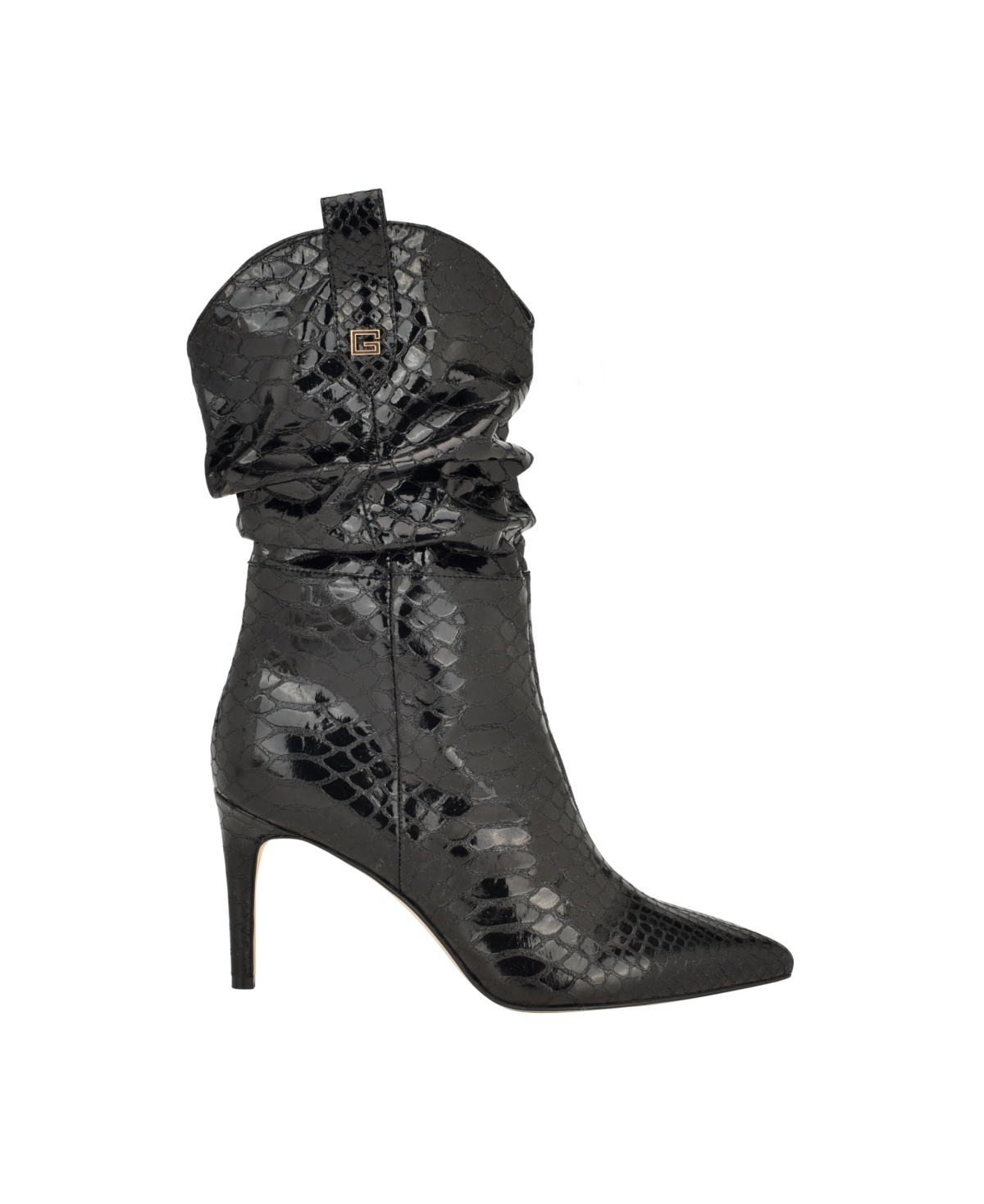 Guess Women's Benisa Pointy Toe Western Heeled Scrunch Booties - Black Croco- Leather