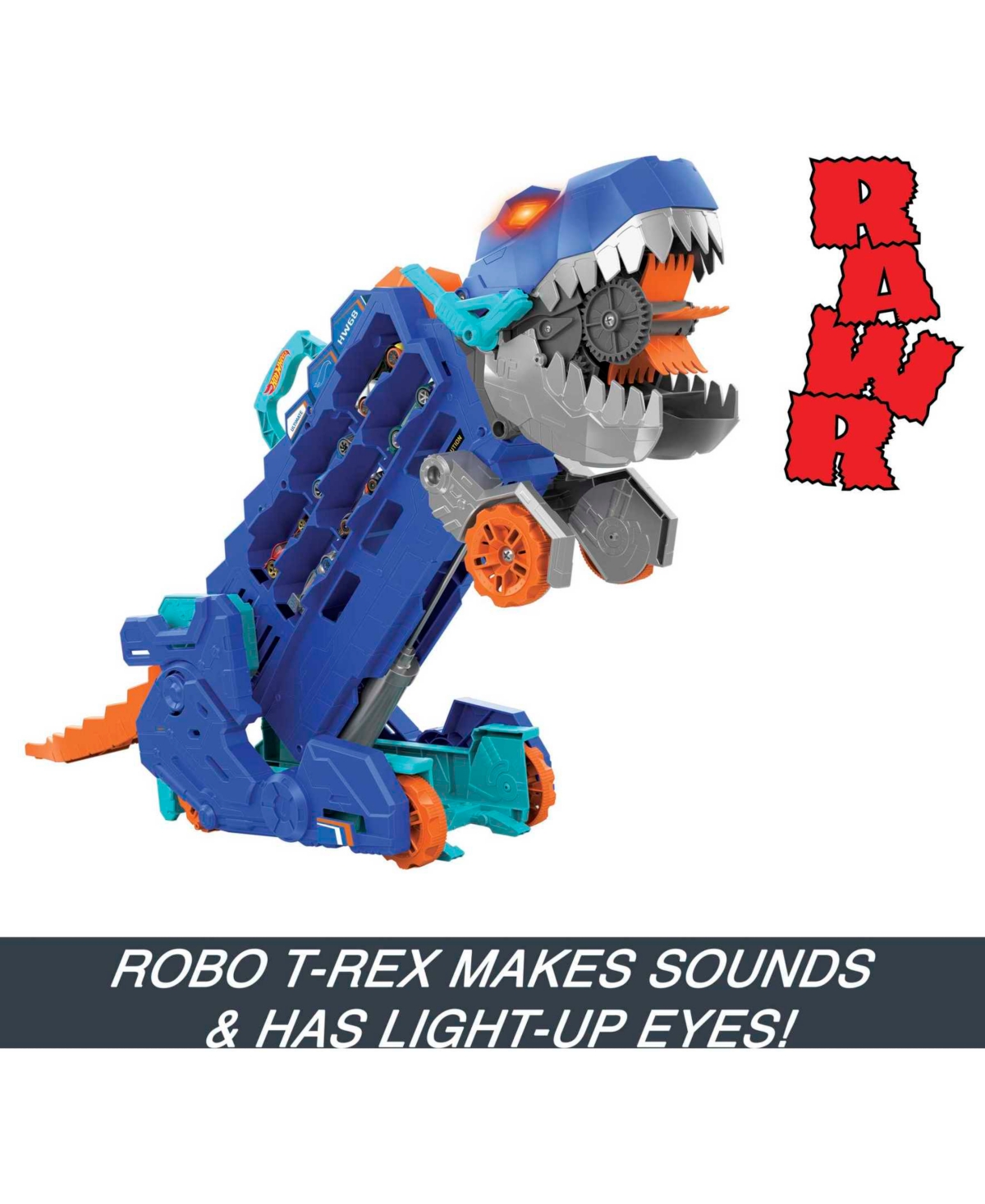 Hot Wheels City Ultimate Hauler, Transforms Into A T-Rex with Race Track, Stores 20 Plus Cars - Multi-Color