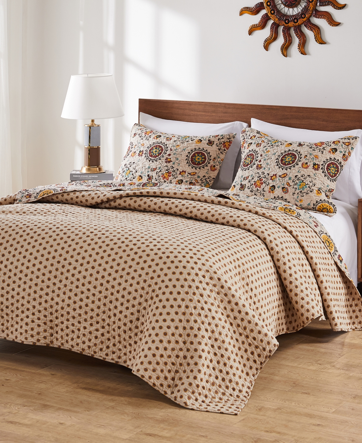 Greenland Home Fashions Andorra Cotton Reversible 4 Piece Quilt Set, Twin/twin Xl In Taupe