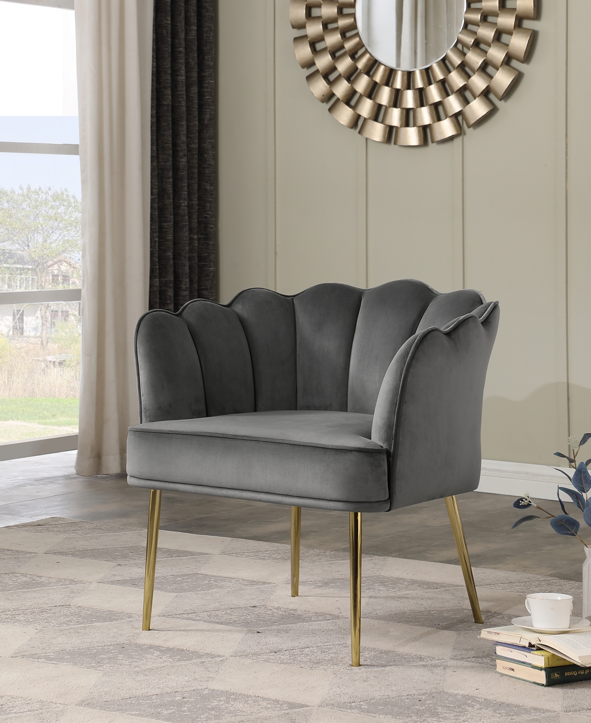 Best Master Furniture Jackie Velvet with Metal Legs Accent Chair