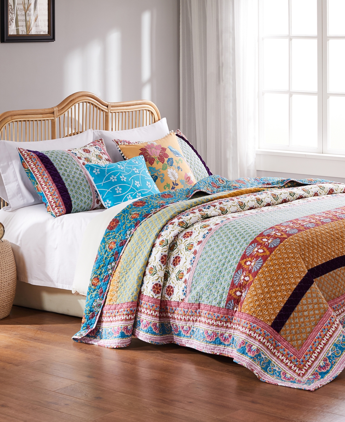 Greenland Home Fashions Thalia Cotton Reversible 4 Piece Quilt Set, Twin/twin Xl In Multi