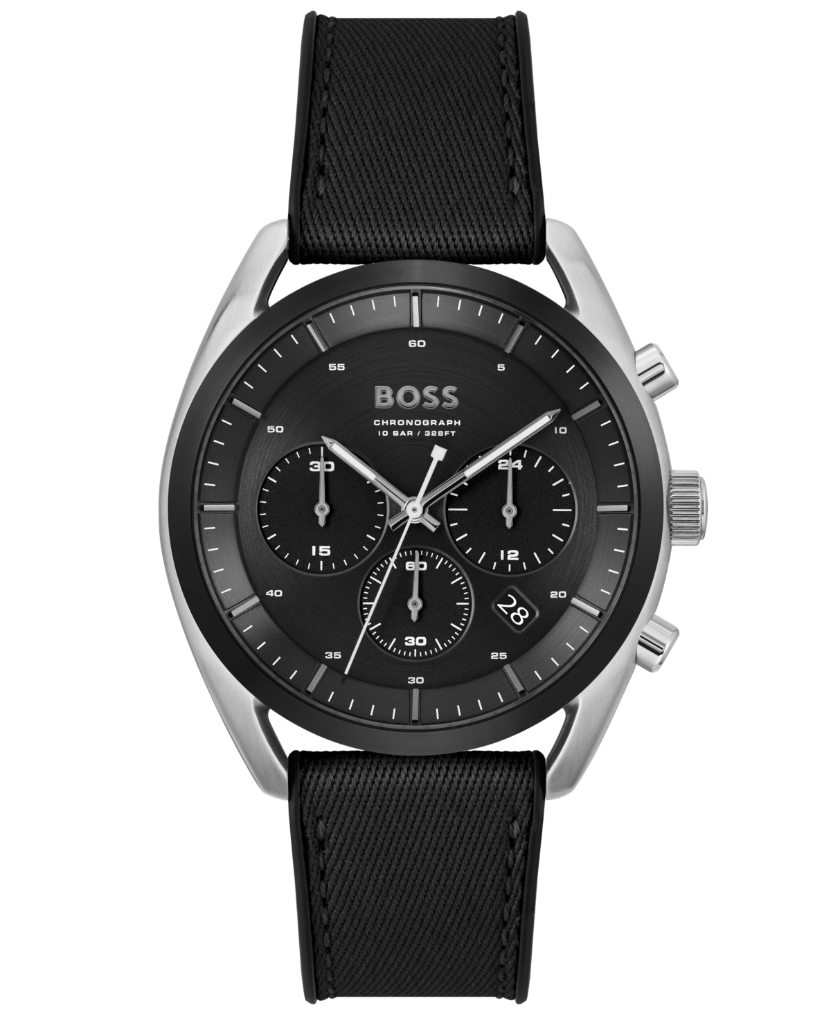 Shop Hugo Boss Men's Top Quartz Fashion Chronograph Black Silicone Black Fabric Watch 44mm