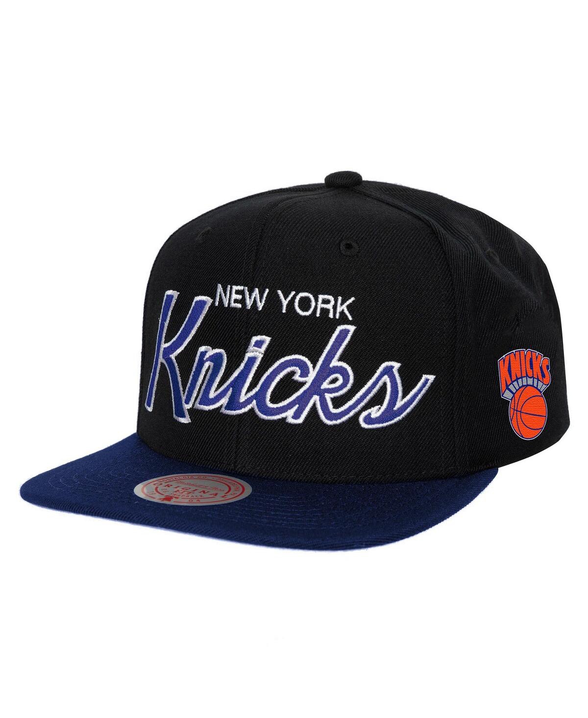 Mitchell & Ness Men's  Black New York Knicks Hardwood Classics Mvp Team Script 2.0 Snapback Hat