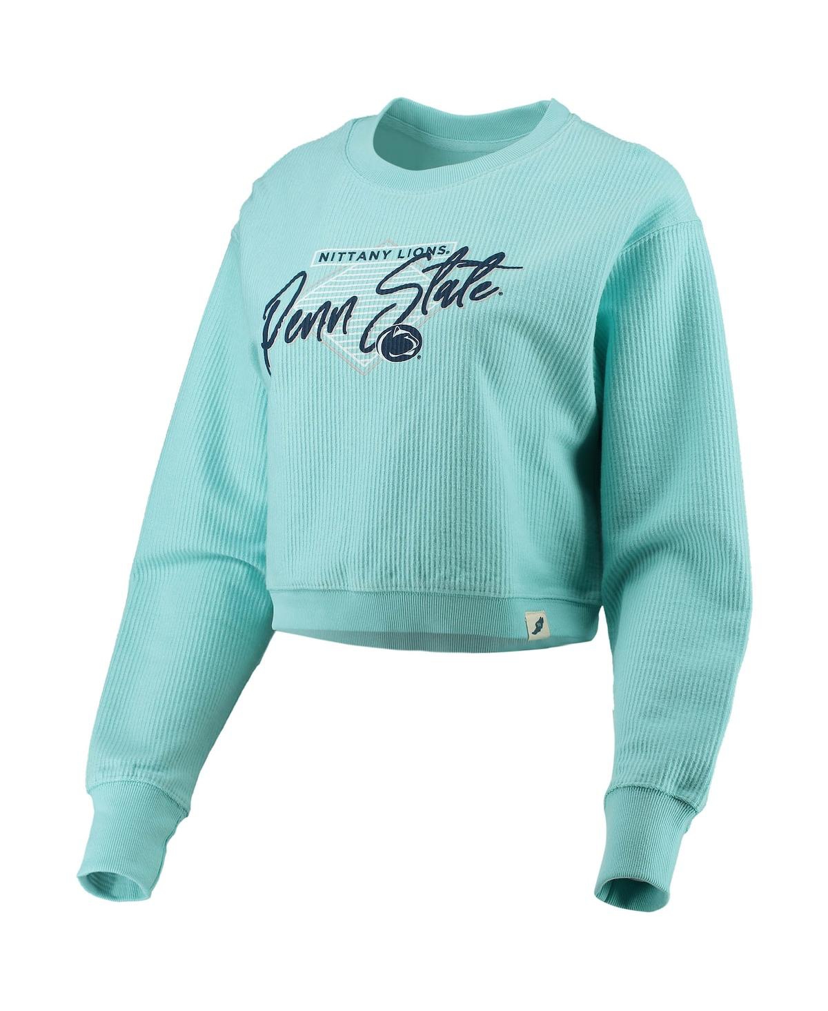 League Collegiate Wear Light Blue Penn State Nittany Lions Corded Timber Crop Pullover Sweatshirt In Light Blue