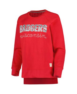 Women's Red Wisconsin Badgers Steamboat Animal Print Raglan Pullover Sweatshirt