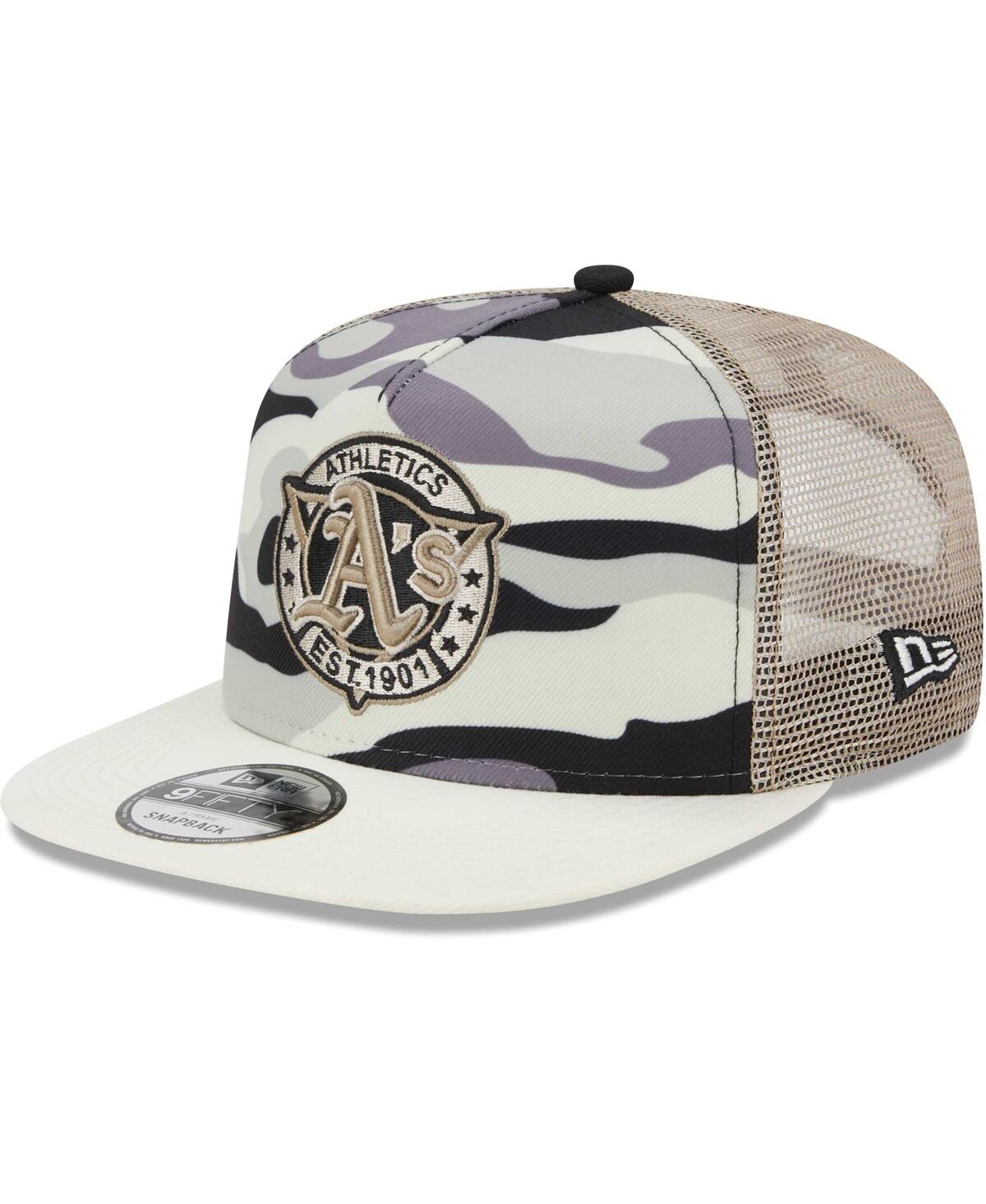New Era Men's  White Oakland Athletics Chrome Camo A-frame 9fifty Trucker Snapback Hat