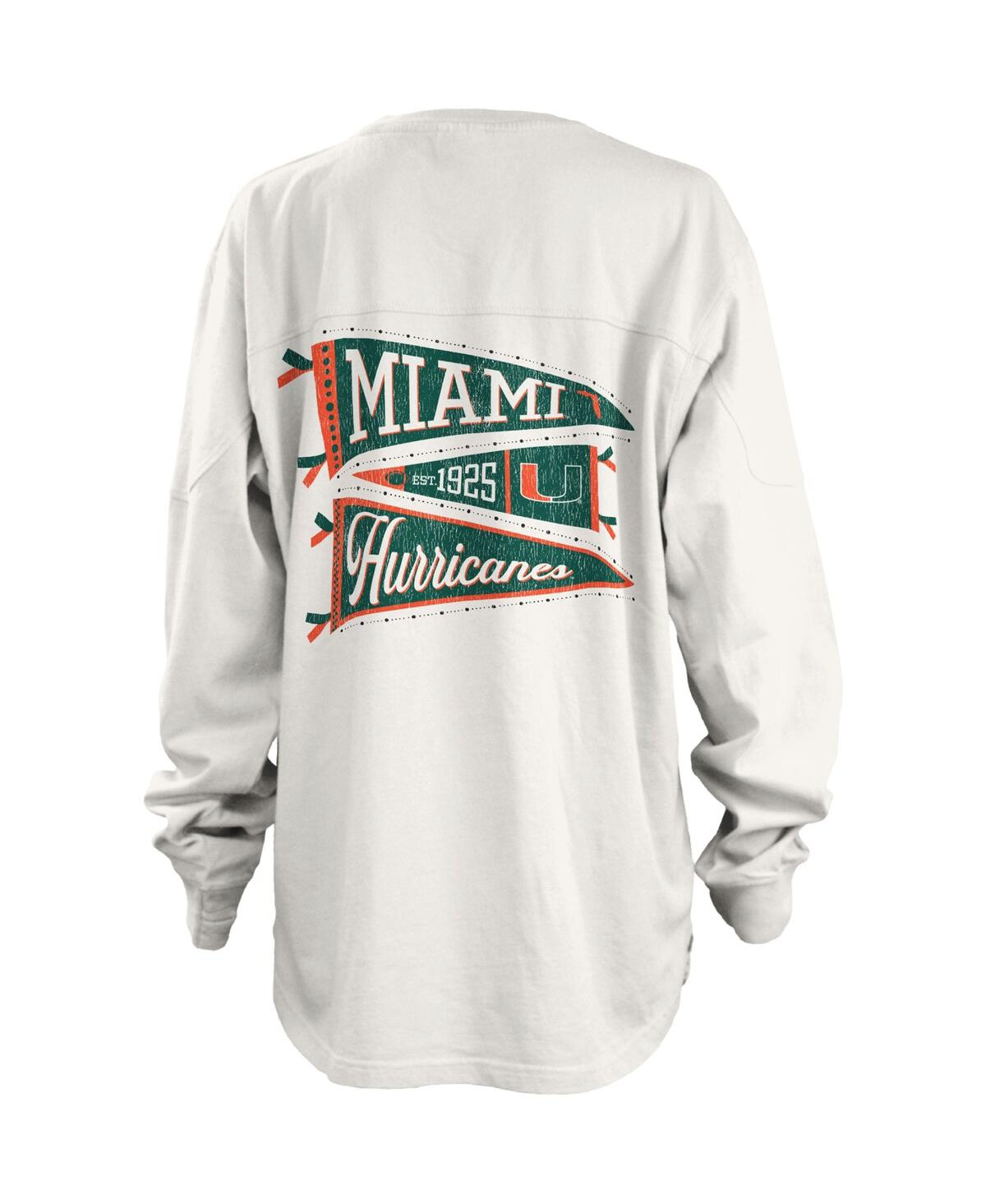 Shop Pressbox Women's  White Miami Hurricanes Pennant Stack Oversized Long Sleeve T-shirt