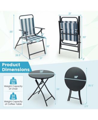 3pcs Patio Folding Dining Table Chair Set Heavy-Duty Metal Portable Outdoor
