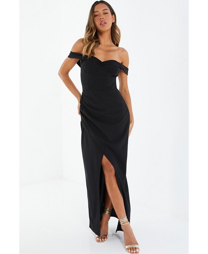 QUIZ Women's Ruched Bardot Wrap Maxi Dress - Macy's