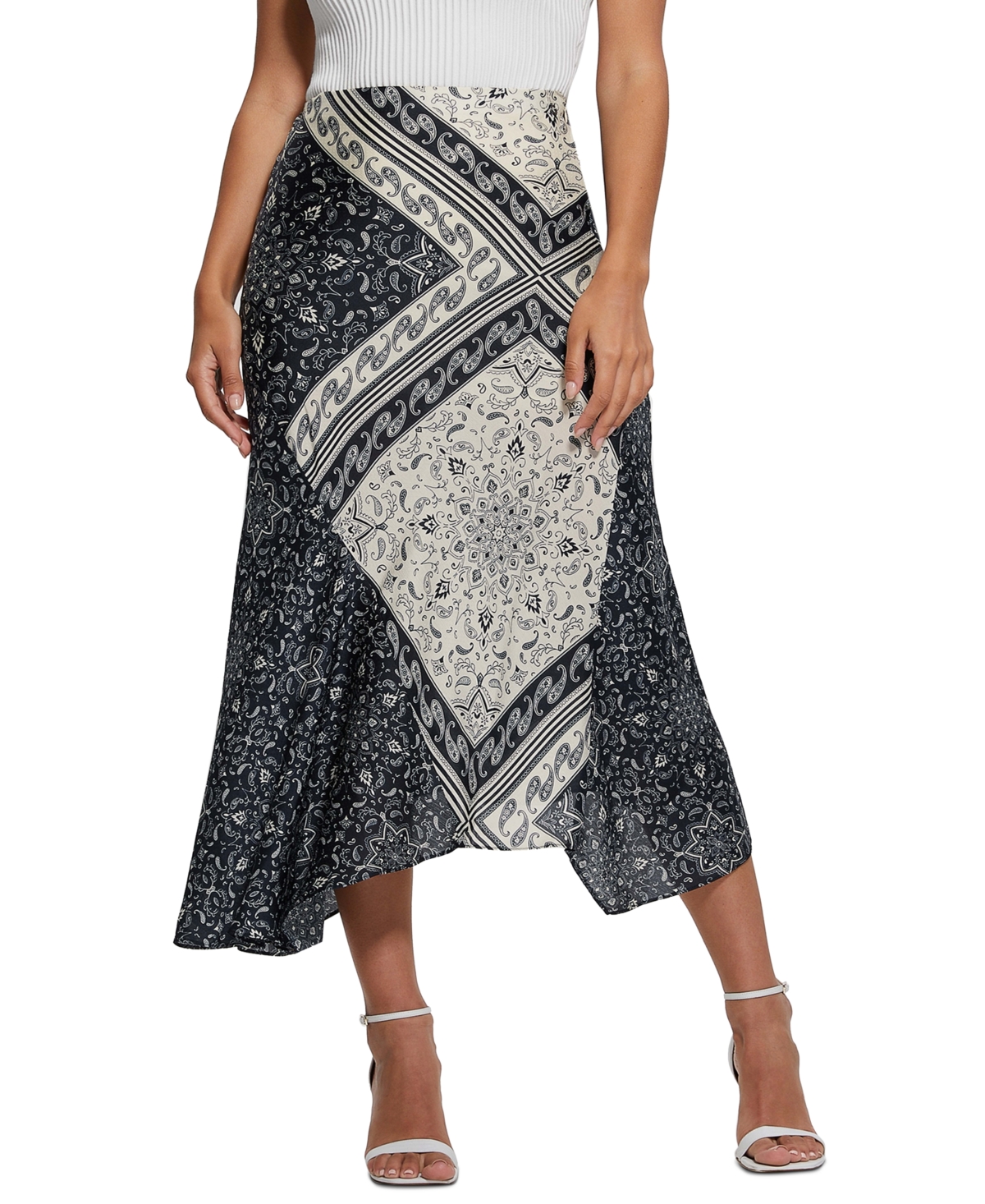 GUESS WOMEN'S KATRINA ASYMMETRIC MIX-PRINT SKIRT