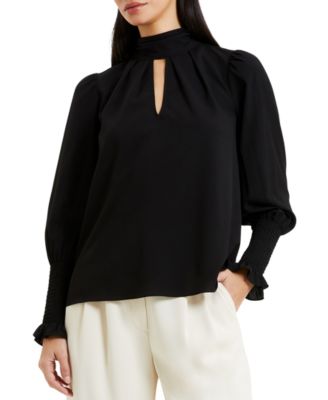 French Connection - Women's Cutout-Neck Long-Sleeve Crepe Top