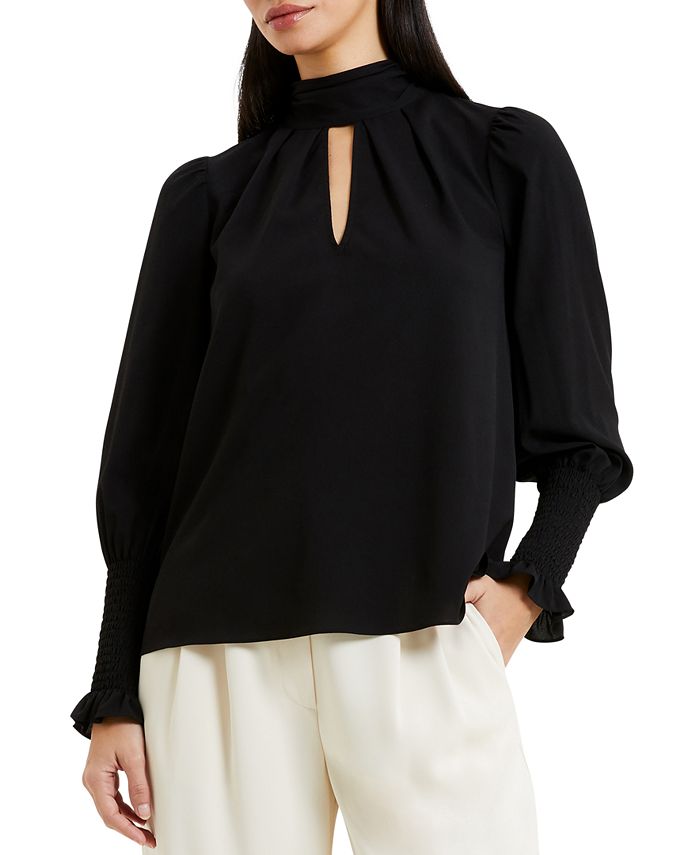 French Connection Women's Cutout-Neck Long-Sleeve Crepe Top - Macy's