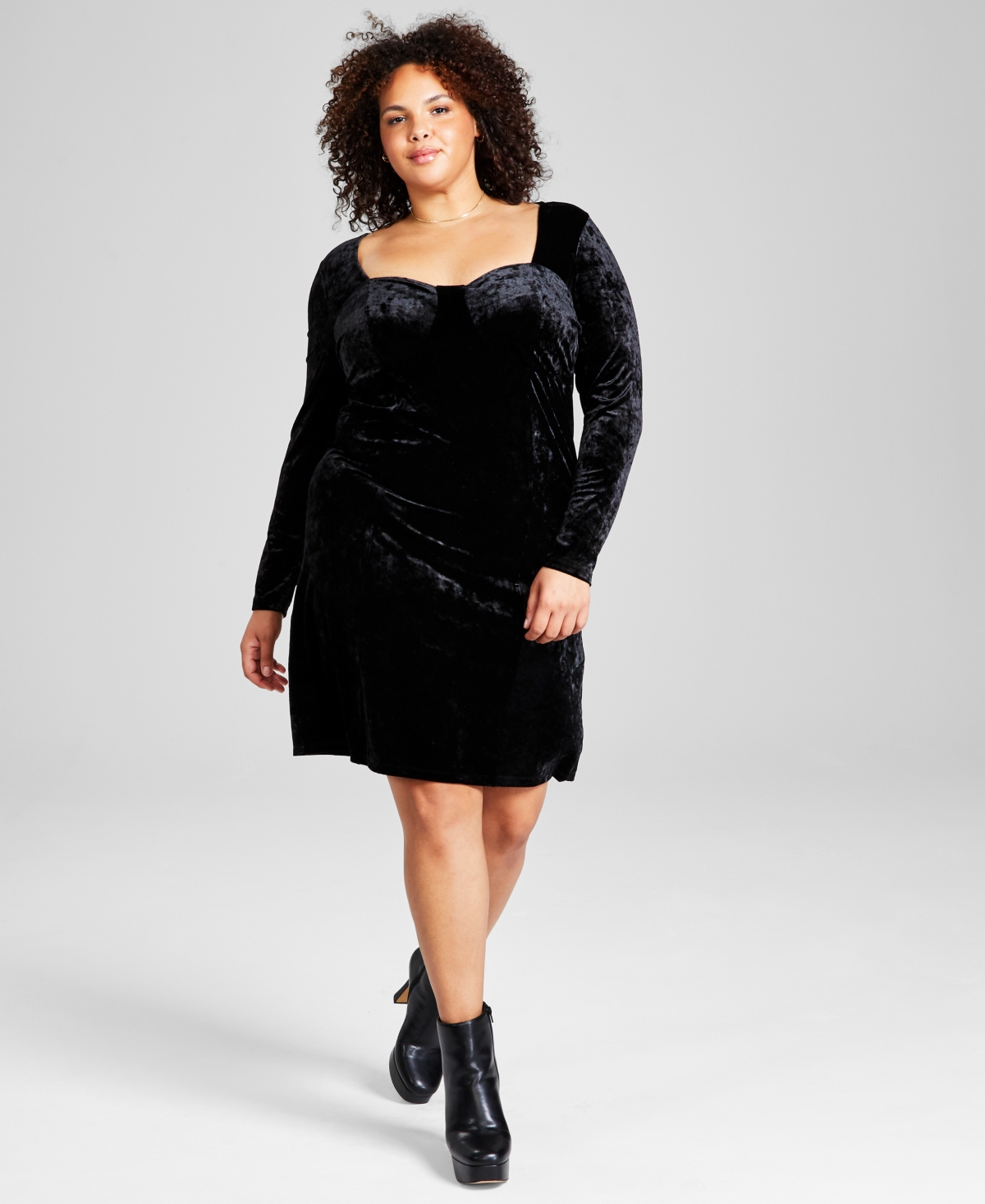 And Now This Plus Size Corset-style Crushed-velvet Dress In Black