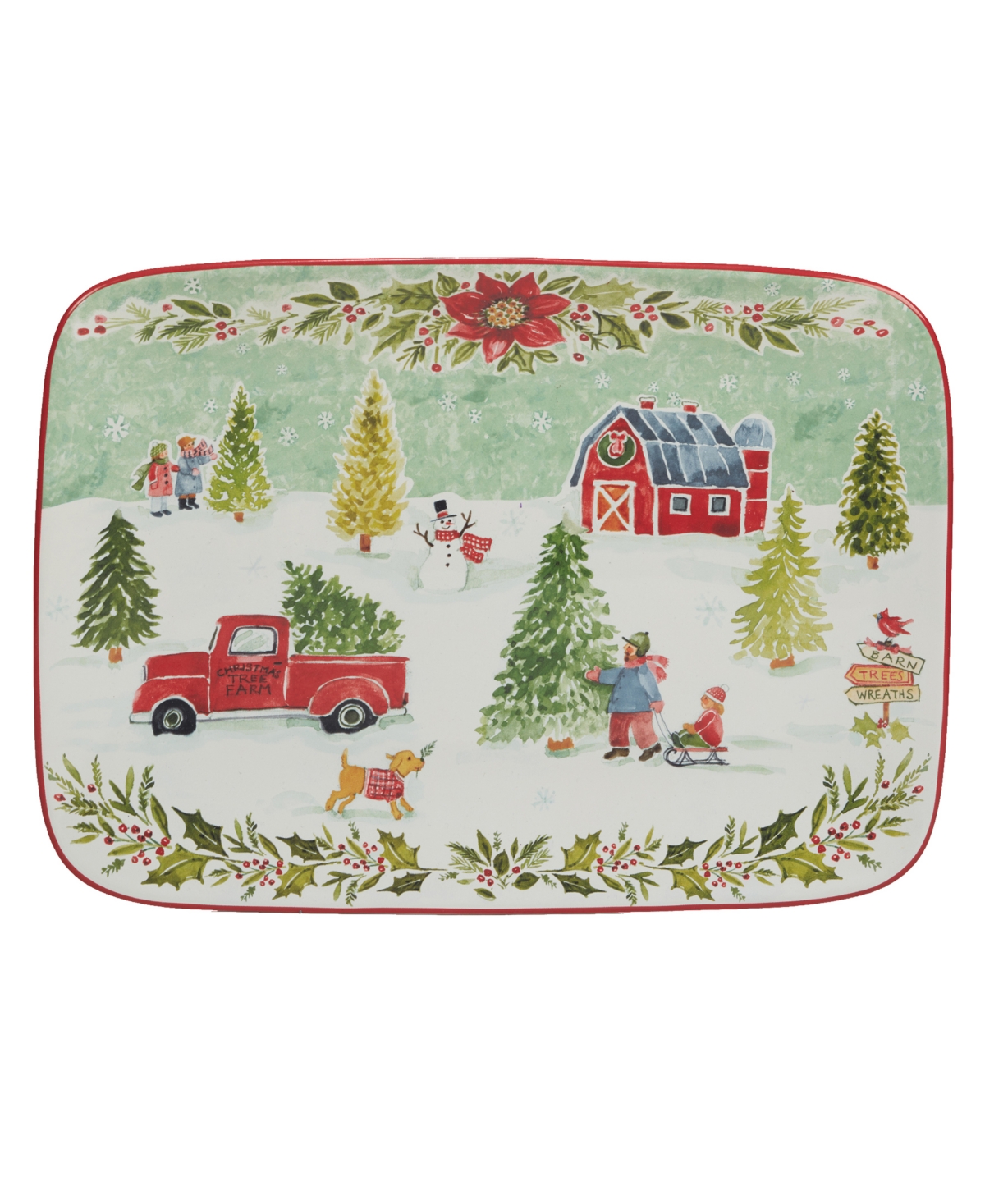 Certified International Joy Of Christmas 14" Rectangular Platter Platter In Red