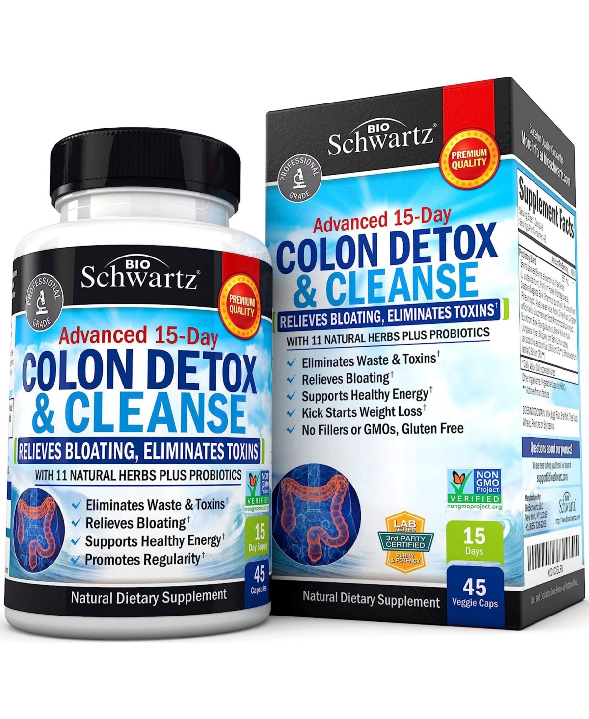 Colon Cleanser & Detox for Weight Loss - 15 Day Fast-Acting Cleanse, Probiotic Fiber, Noni - Constipation Relief, 45 Count