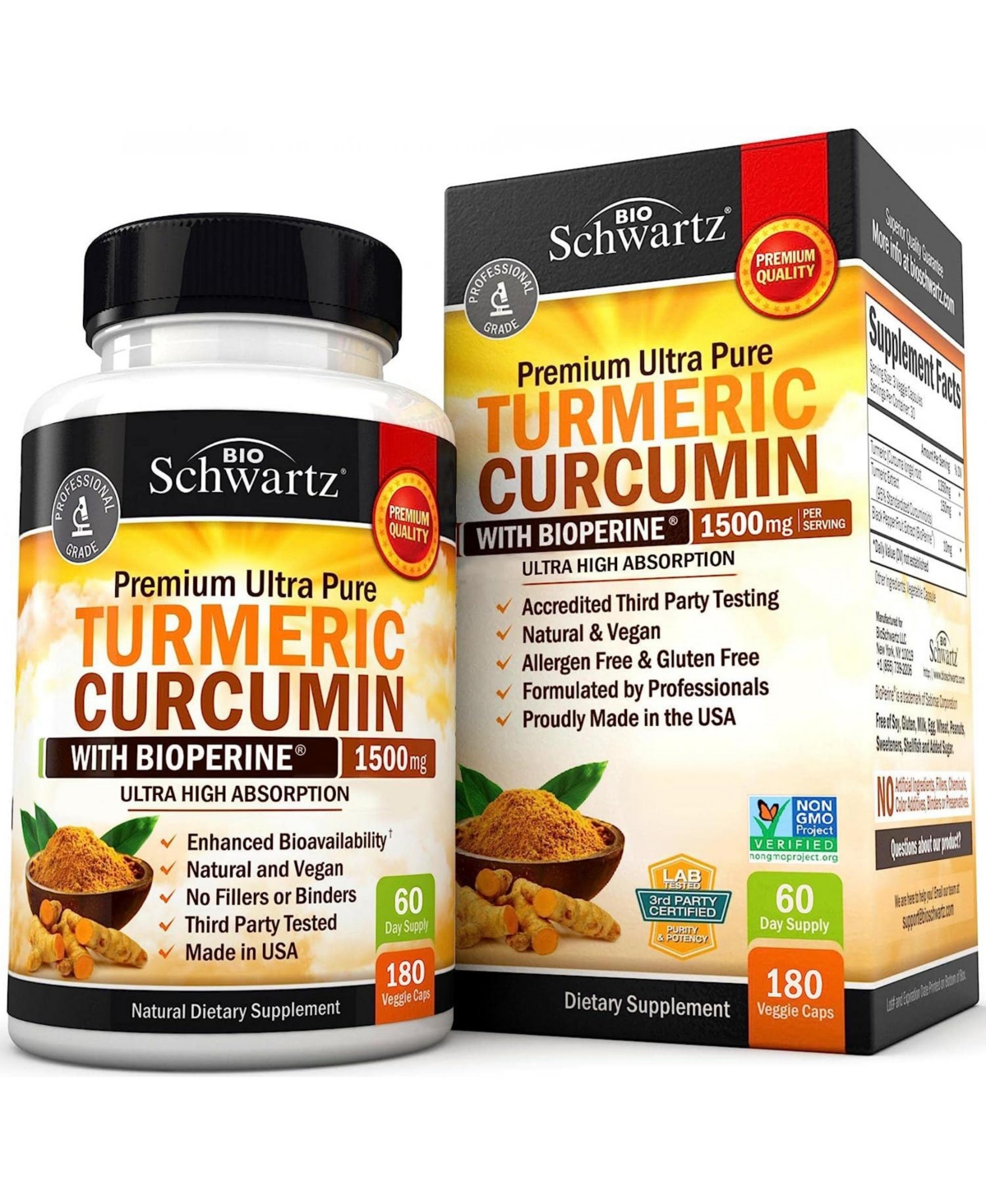 Turmeric Curcumin with BioPerine 1500mg - Natural Joint Support with 95% Standardized Curcuminoids & Black Pepper Extract for Ultra High A