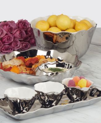 Gold-Silver Tone Coast 4 Piece Set Tray and Condiment Bowls