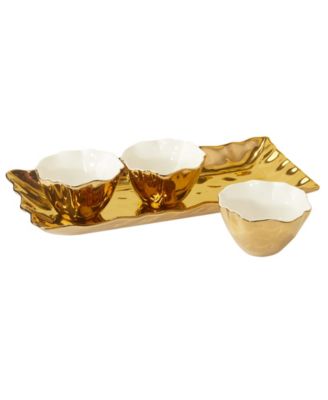 Gold-Silver Tone Coast 4 Piece Set Tray and Condiment Bowls