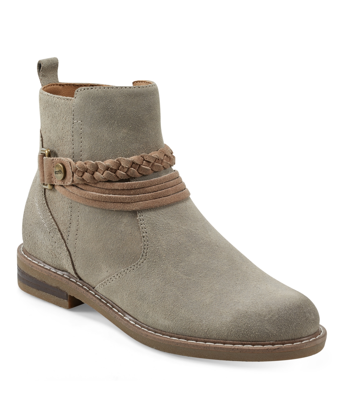 Earth Women's Jeno Round Toe Woven Casual Stacked Heel Booties -Suede