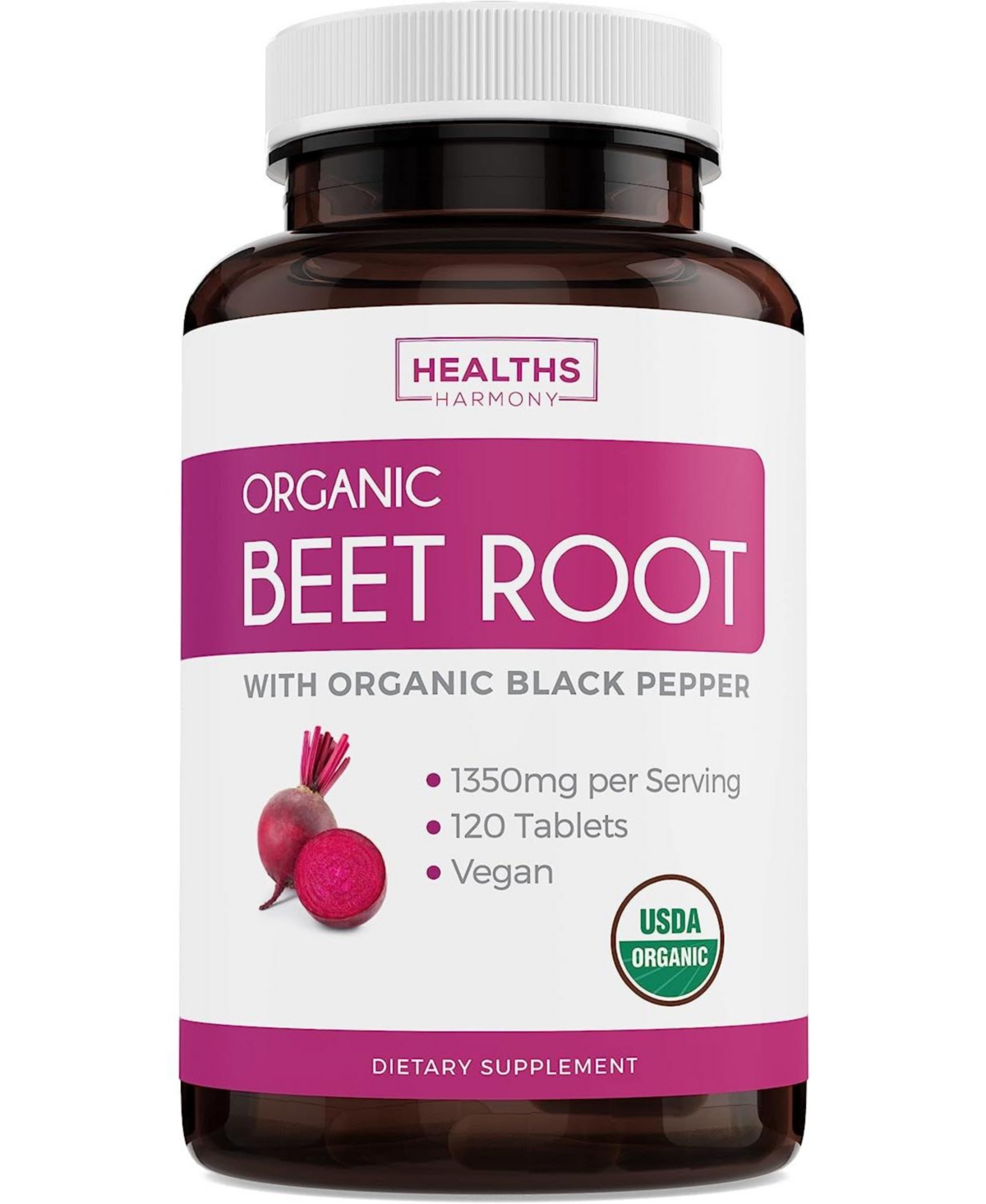 Usda Organic Beet Root Powder 1350mg Beets Per Serving with Black Pepper for Extra Absorption - Super Antioxidant and Nitrate Supplement for Athletic