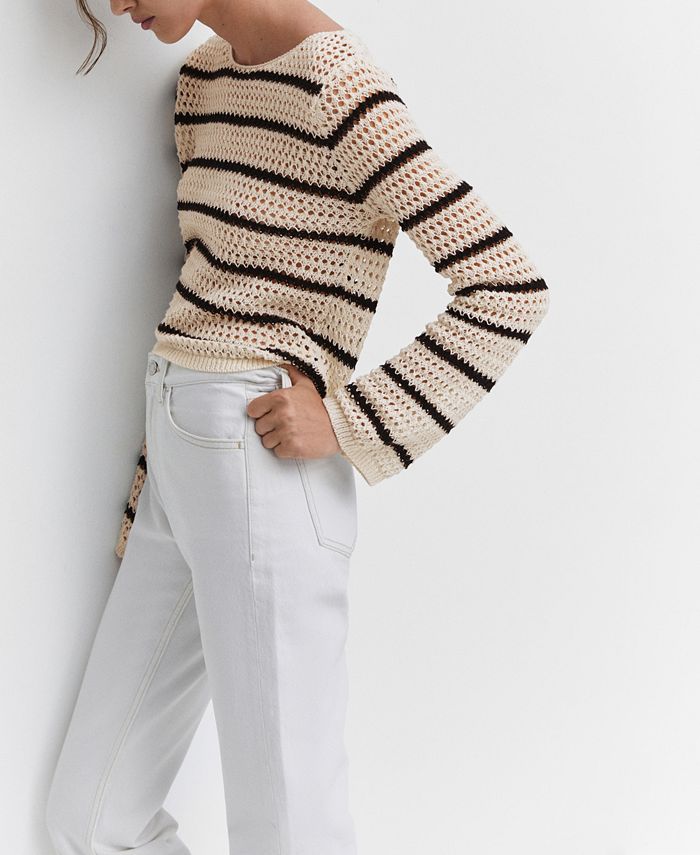 MANGO Women's Striped Openwork Knit Sweater Macy's