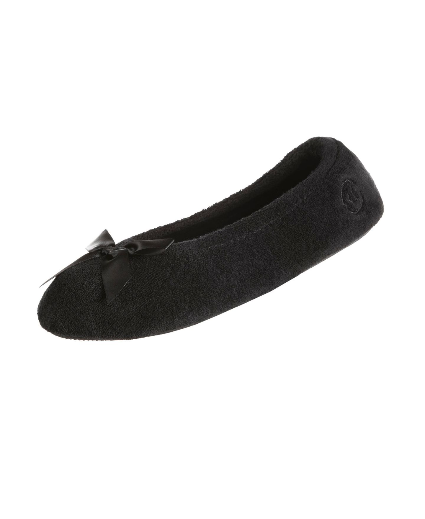 Женские тапочки Isotoner Signature Terry Indoor/Outdoor Ballerina Slippers, цвет: Чёрный — фото 1