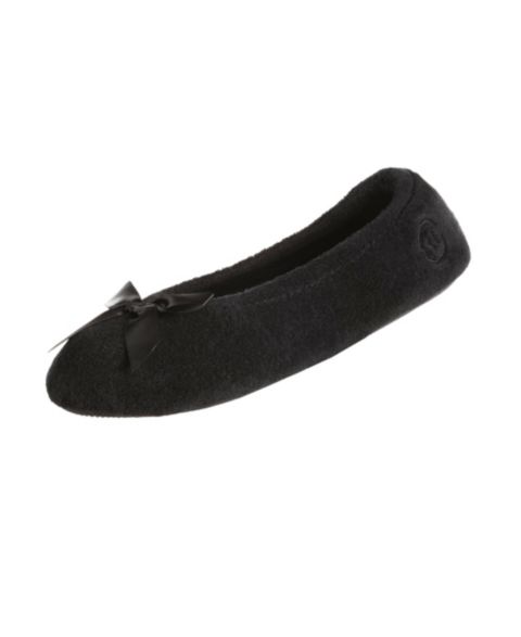 Женские тапочки Isotoner Signature Terry Indoor/Outdoor Ballerina Slippers, цвет: Чёрный