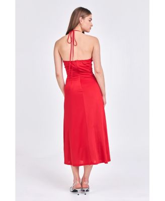 Women's Halter Ruched Midi Dress