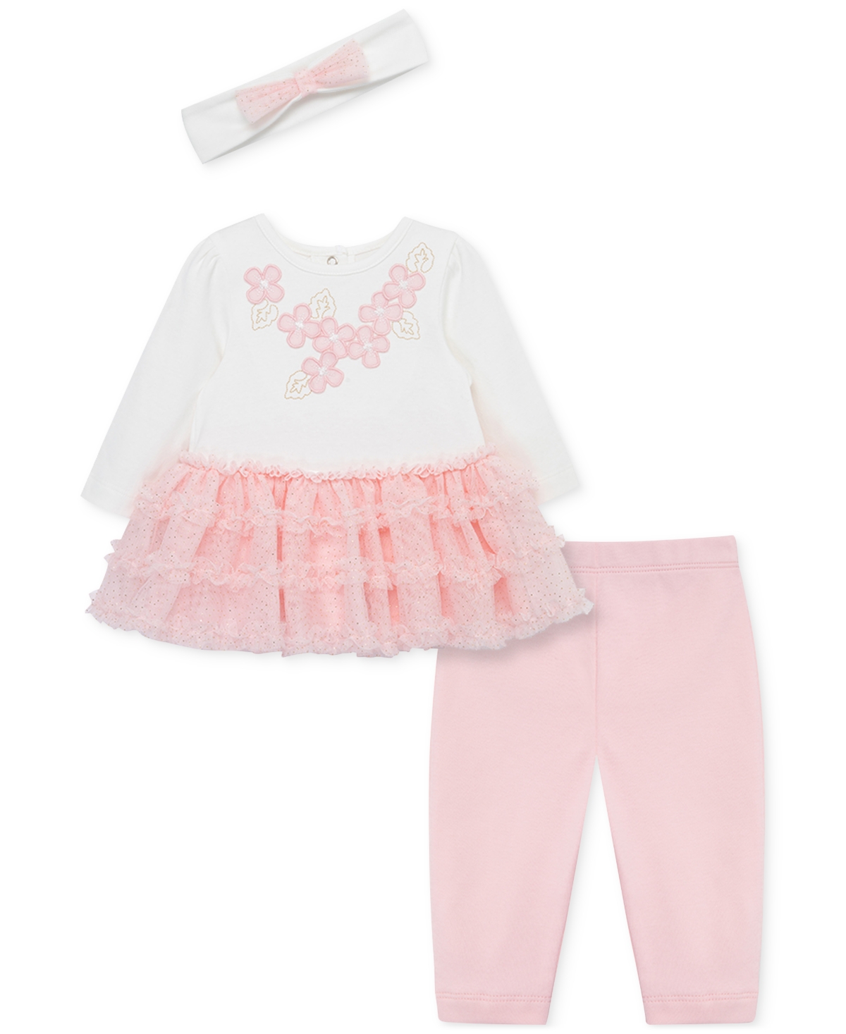 Little Me Baby Girls Flowers 3-pc. Tutu Top, Leggings & Headband Set In Pink