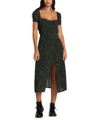 RVCA - Secrets Printed Square-Neck Front-Slit Midi Dress