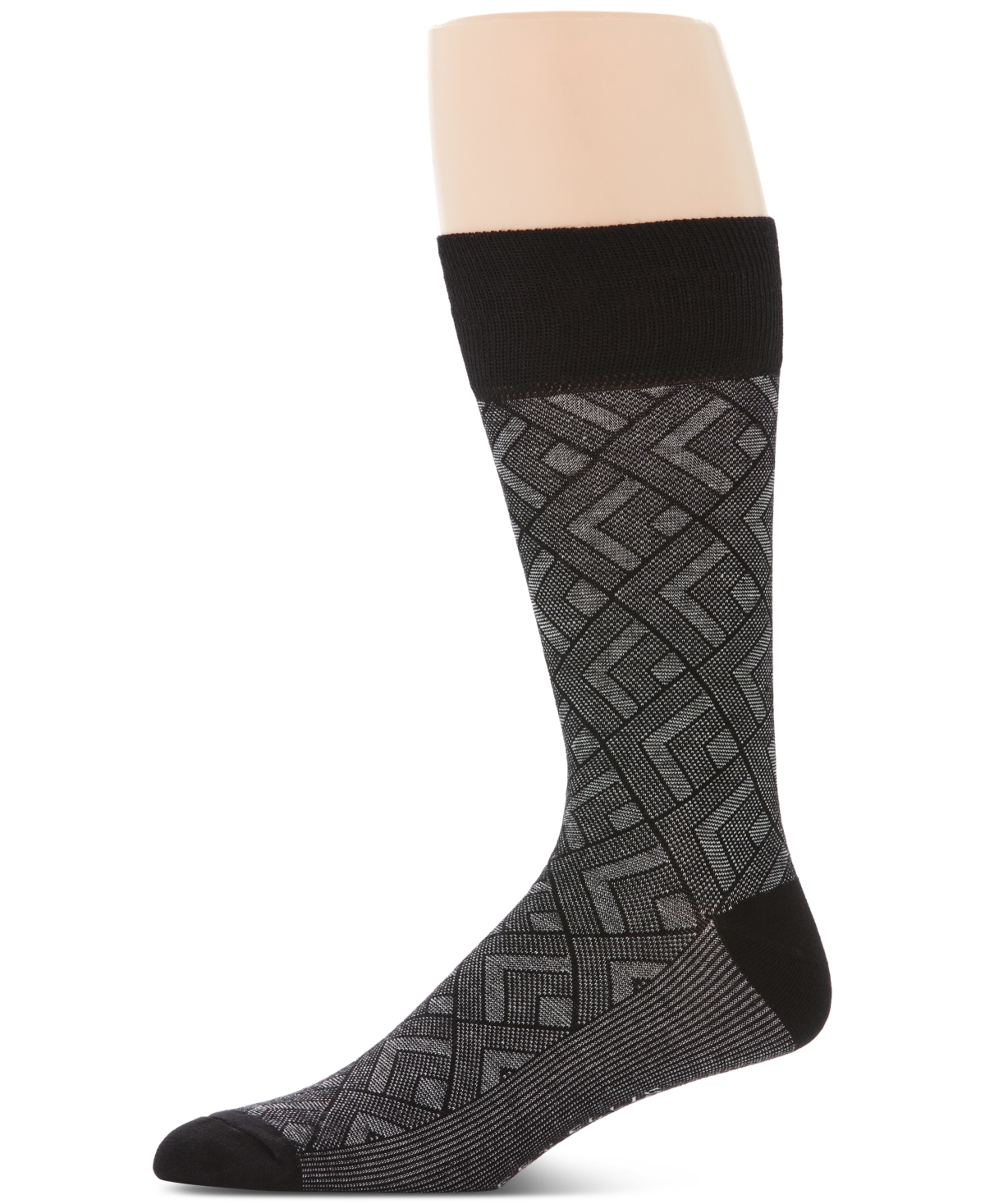 Men's Modern Diamond-Pattern Crew Casual Dress Socks - Black