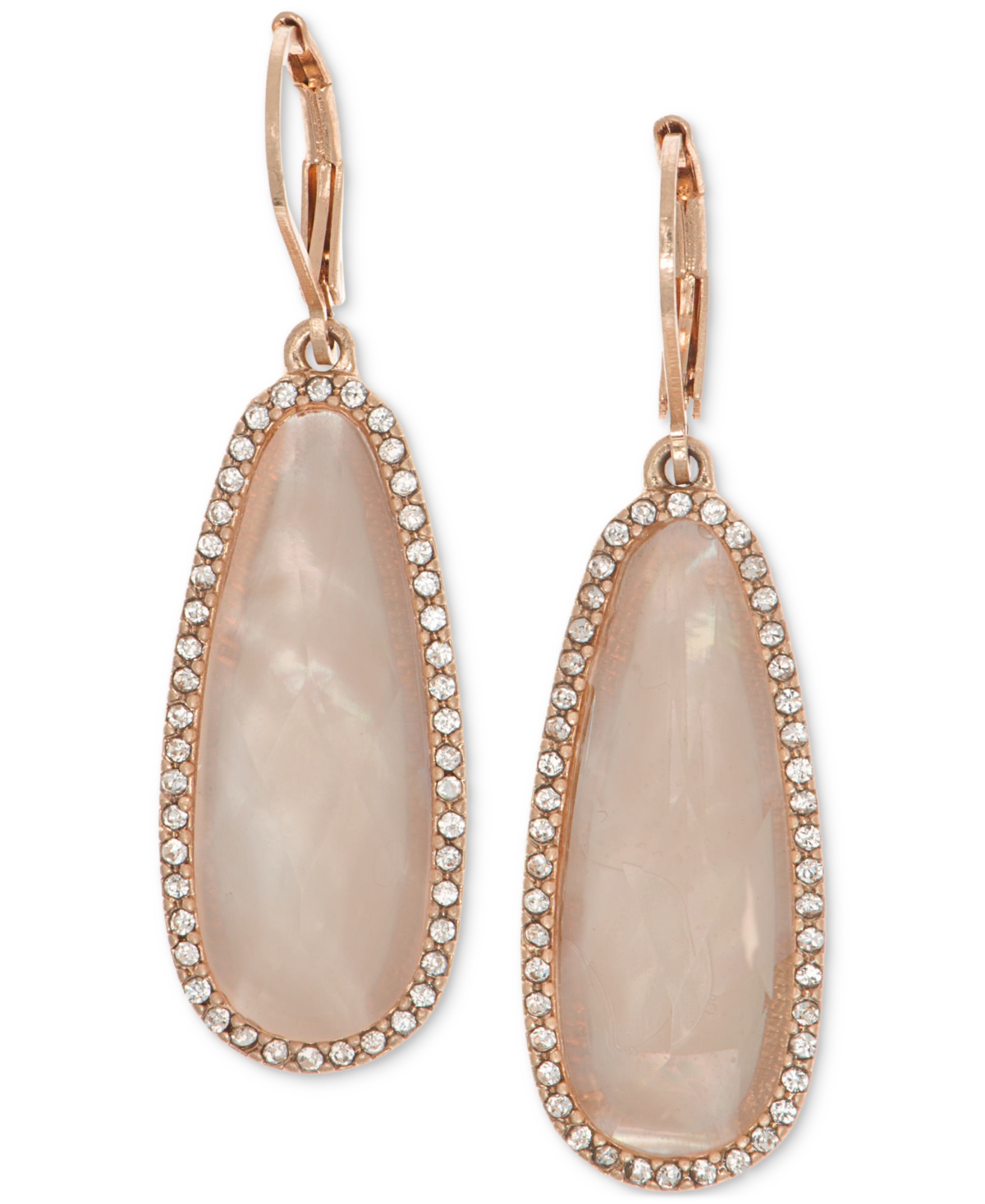 Rose Gold-Tone Pink Stone Drop Earrings - Rose Gold