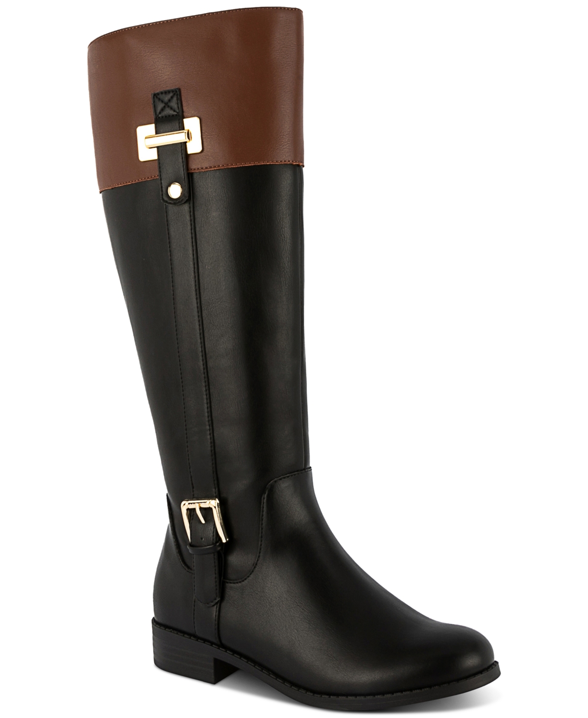 Shop Karen Scott Women's Edenn Buckled Wide-calf Riding Boots, Created For Macy's In Black Cognac