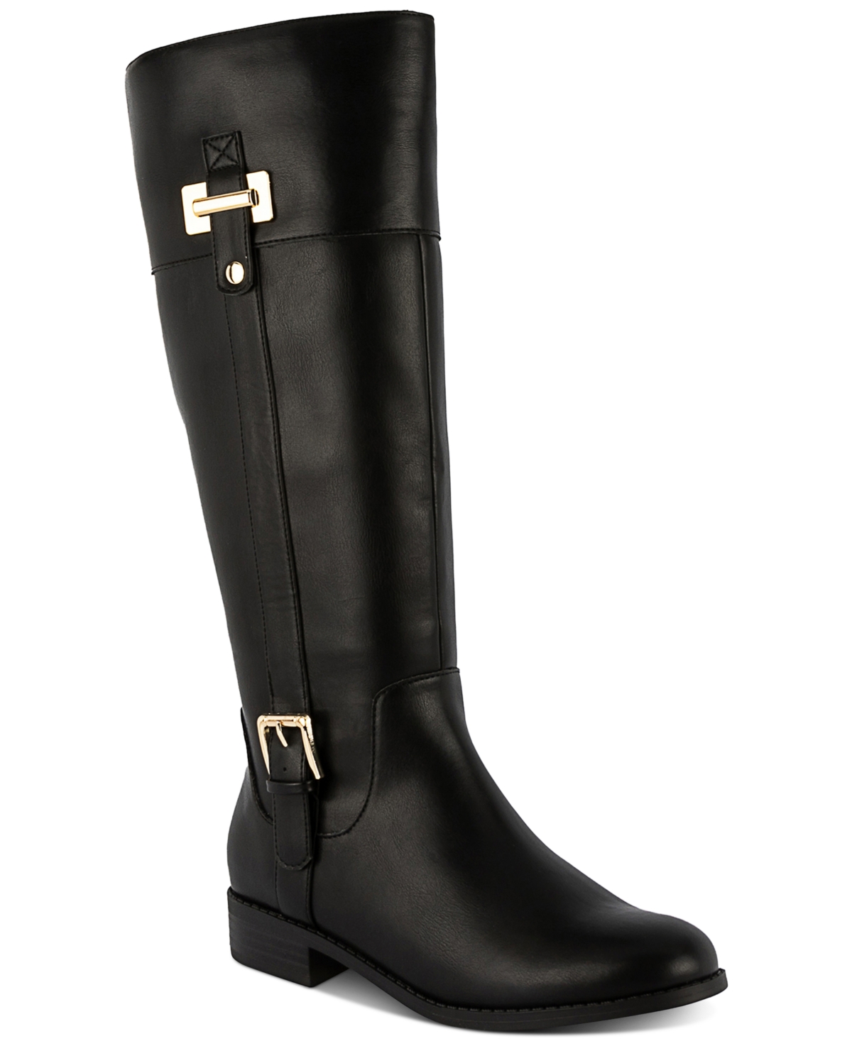 Women's Edenn Buckled Wide-Calf Riding Boots, Created for Macy's - Black Sm