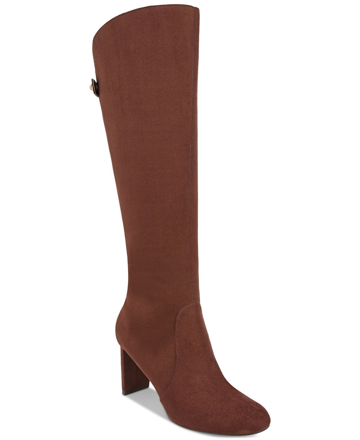 Alfani Women's Adelayde Knee High Thin Block-heel Dress Boots, Created For Macy's In Choco Micro
