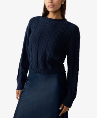 Sanctuary - Women's Cotton Cable-Knit Crewneck Sweater