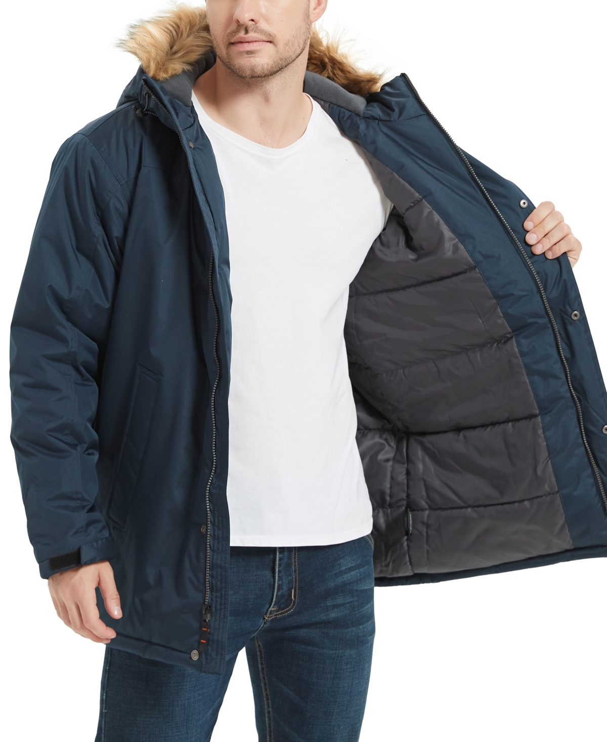 Hawke & Co. Men's Hooded Full-Zip Snorkel Jacket with Faux-Fur Trim Hood